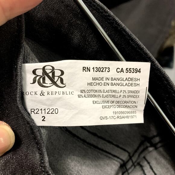 Rock & Republic‎ Rocker Carpenter Cropped Black Jeans 2 Front Pockets Mid Rise - Picture 8 of 9